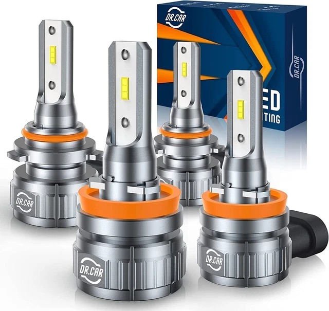 4Pcs DR.CAR 9005+H11Combo LED Headlight Low High Beam Conversion Bulbs Kit 6000K