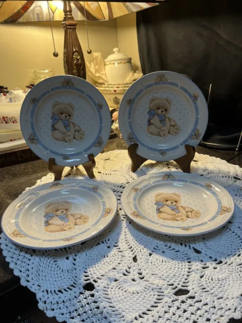 Tienshan Stoneware Theodore Country Bear Salad/Dessert Plates--Set Of 4--7.5''