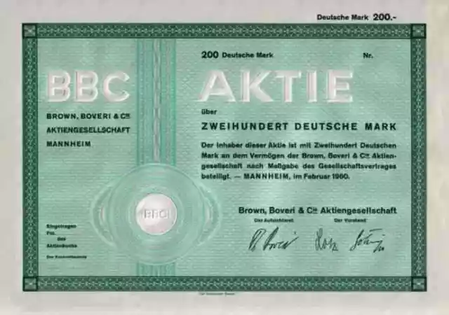 BBC Brown Boveri Mannheim ABB 1960 Zürich Västeras ASEA RARE Blankette 200 DM