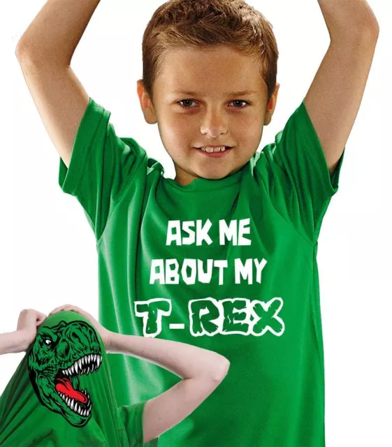 Ask Me About My T-Rex Kids T-shirt - Dinosaur Gift Birthday Party Dino Flip Tee