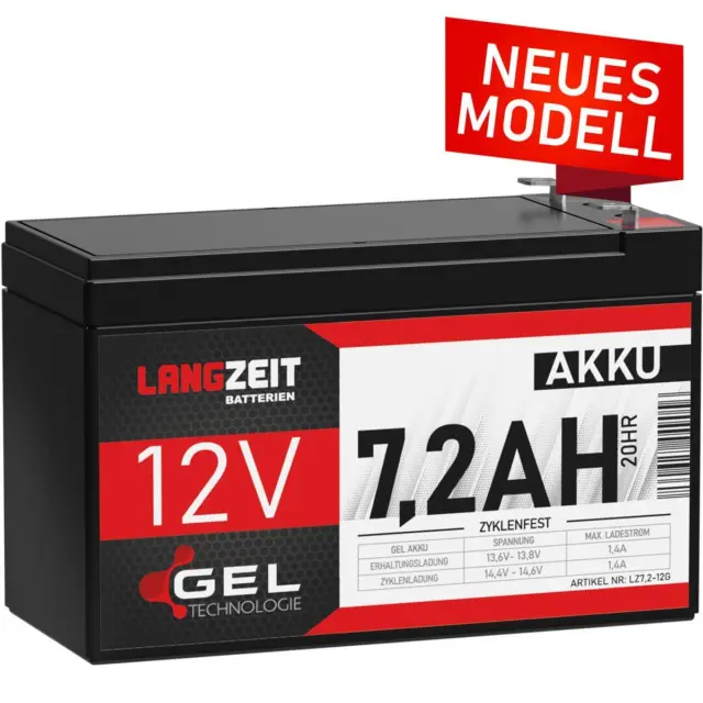 Akku 7,2AH 12V Blei Gel Batterie USV UPS Systeme MODELLBAU ers. 7Ah 12-Volt