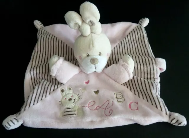 *. DOUDOU PLAT NICOTOY SIMBA LAPIN ROSE RAYE ABC oreilles nouées at.tétin  NEUF*