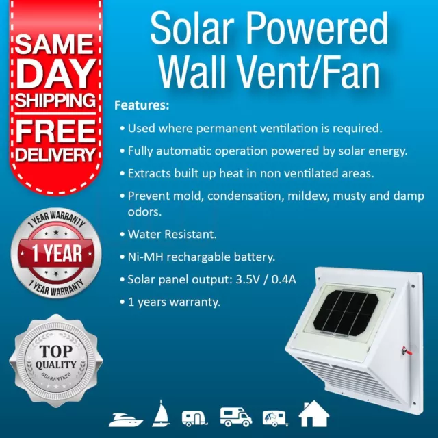 Solar Powered Exhaust Fan, Wall Vent, Solar Air Extraction Vent for Boat, Home 3