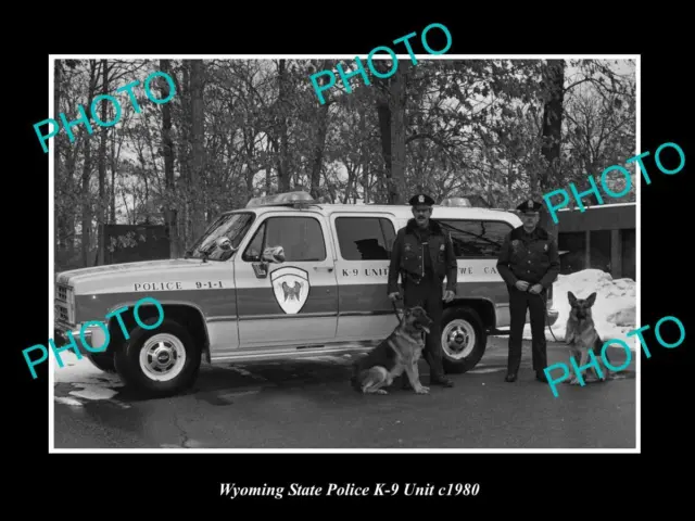 OLD LARGE HISTORIC PHOTO OF WYOMING STATE POLICE K-9 DOG UNIT c1980