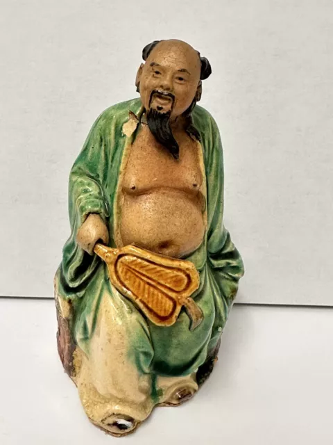 Old Chinese Porcelain Figurine China Stamp Mark Mudman Shiwan Glaze Art Pottery