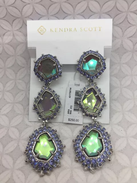 Kendra Scott Aria Silver Statement Earrings in sliver Dichroic Glass (Clip On)