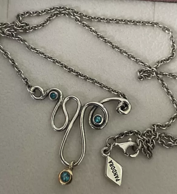VHTF RETIRED RARE Pandora 925 14K Blue Topaz Infinity Necklace