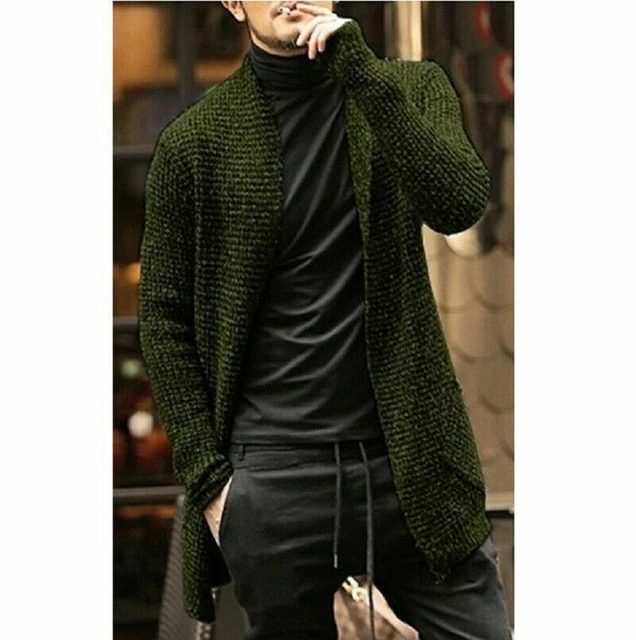 Mens Winter Coat Warm Outwear Knitted Sweater Long Sleeve Cardigan Jacket Trench
