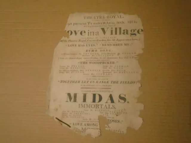 1814 Antique Playbill Theatre Royal Covent Garden William Meadows Burletta Midas