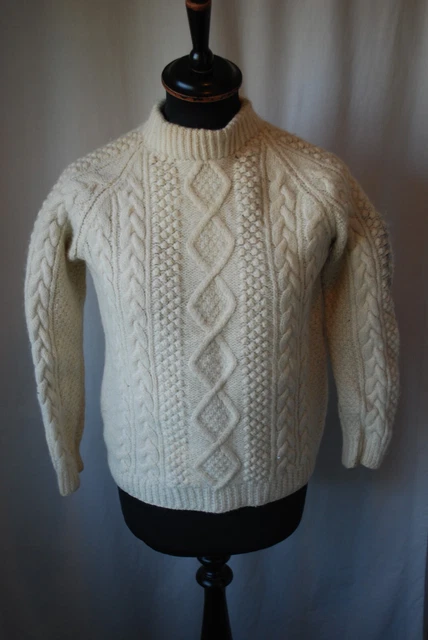 Maglione vintage crema naturale pesante 100% lana maglia taglia piccolo pescatore inverno