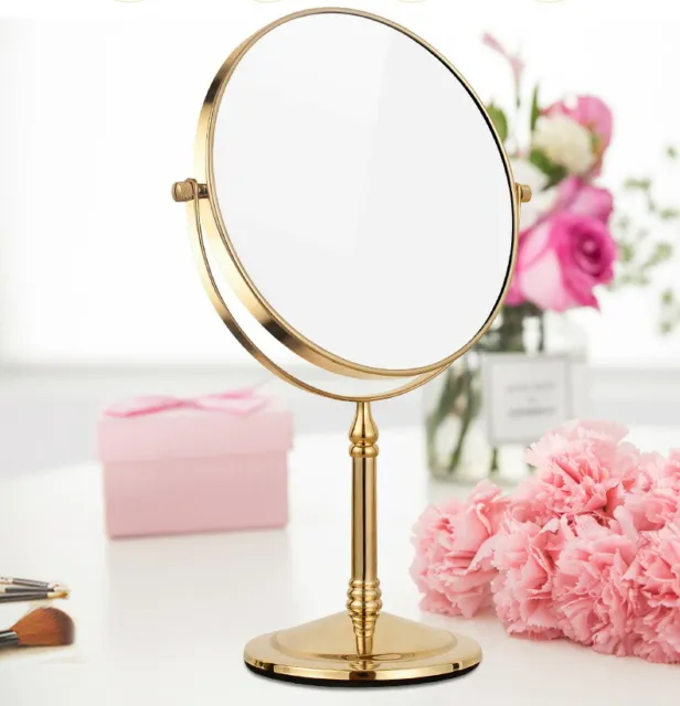 Gold Color Brass Bathroom Shaving Beauty Makeup Magnify Mirror Dual Side mba641