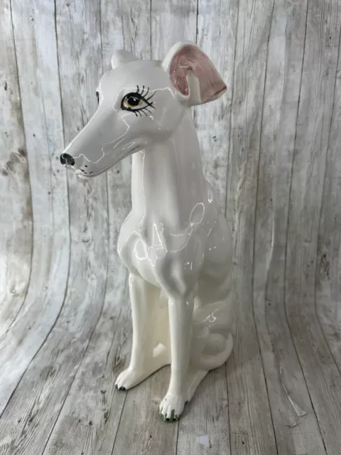 14” Whippet Dog Figurine White Ceramic Standing  Or Sitting Statue