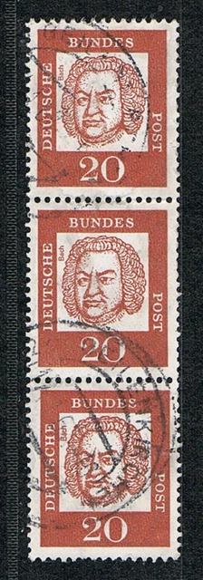 Bedeutende Deutsche 020, 352 x senkrechter 3er Streif, gestemp, ohne Fluoreszenz