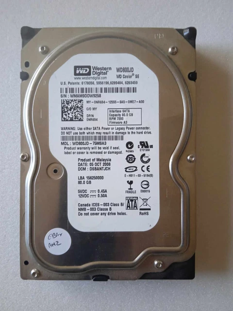 Disque Dur Interne Western Digital Caviar SE 80Go SATA 3.5" – 7200 RPM – Occasion Testé