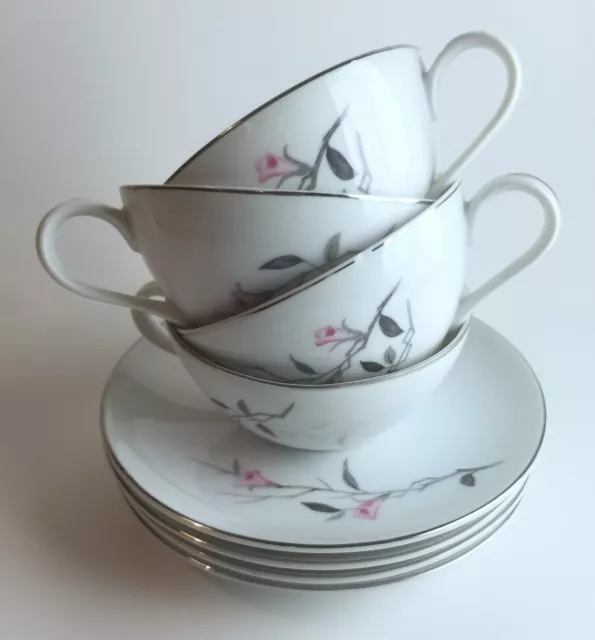 4 Cherry Blossom Flat Cup & Saucer Sets - Fine China #1067 of Japan - 8 pcs.