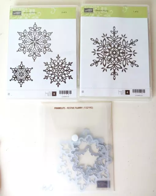 STAMPIN UP FESTIVE Flurry Snowflake Christmas Cling Stamps