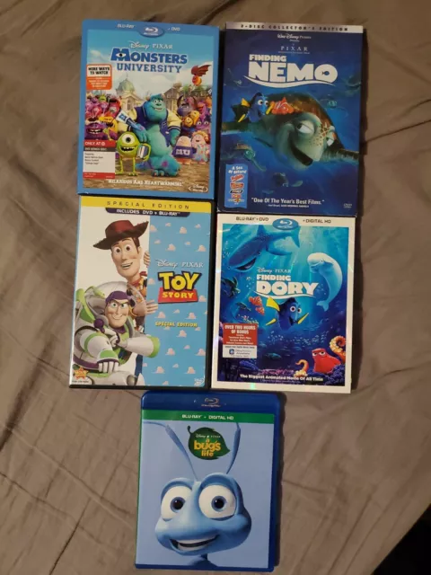Disney Pixar Lot of five movies.   Blu-Ray and DVD.   No digital codes