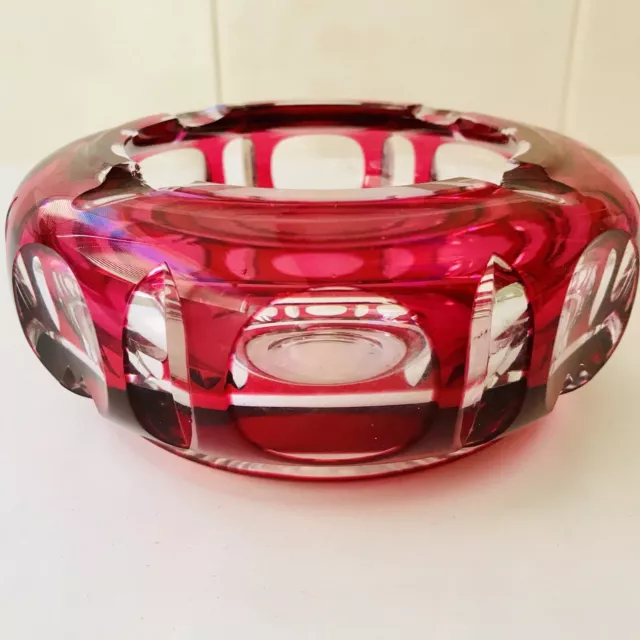 Vintage Bohemian Red Cut to Clear Glass Large Cigar or Cigarette Ashtray 1.25 Kg