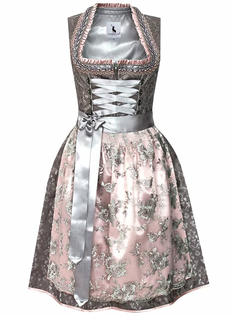 Traje Tirolés (Dirndl) Midi Alpenmärchen - Azul Con Delantal De Encaje Crema, Talla 44