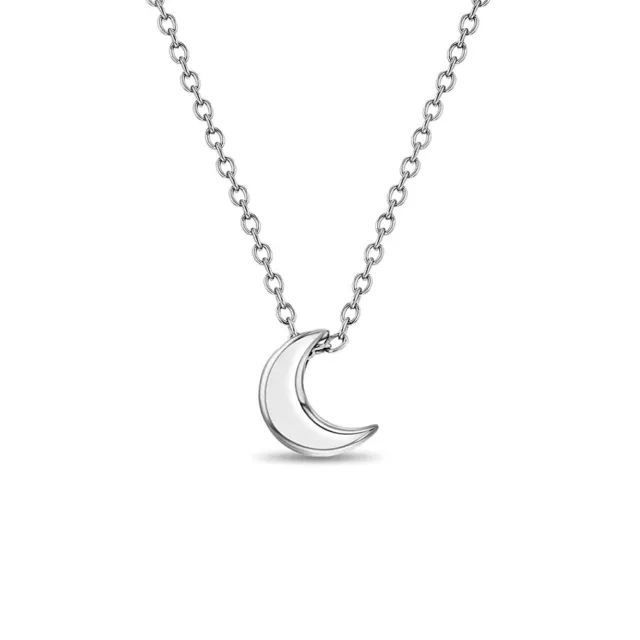 925 Argent Sterling Poli Demi Lune Pendentif Collier pour Teenage Filles