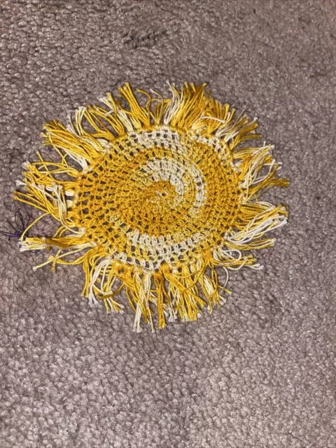 Dollhouse Miniature Hand Crochet Large 5” Round Rug ~ Yellow