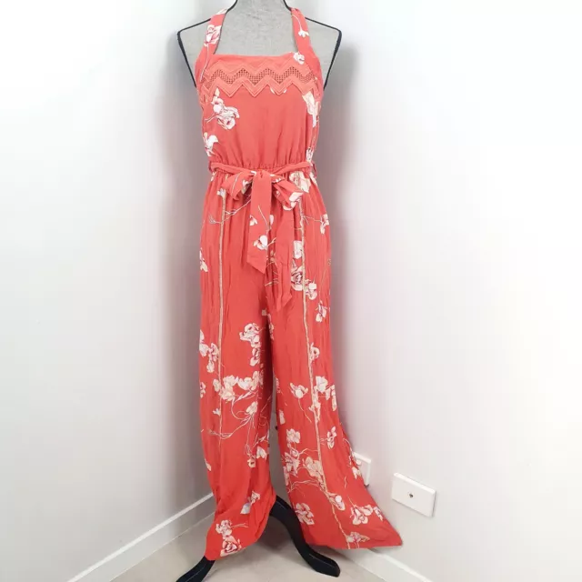 Jaase Jumpsuit Size S 10 Orange Boho Long Halter Neck Women's Playsuit One Piece