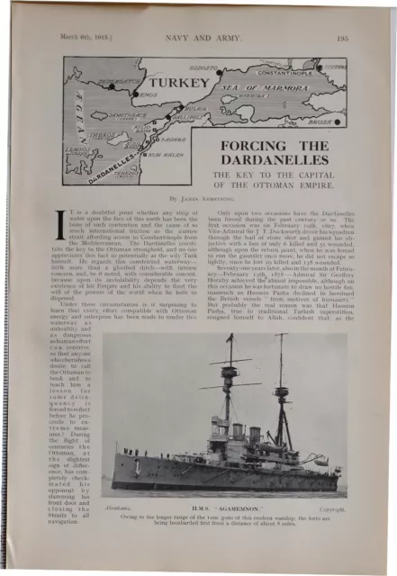 1915 Ww1 Article & Pics Dardanelles Ottoman Empire Hms Agamemnon Hms Vengeance