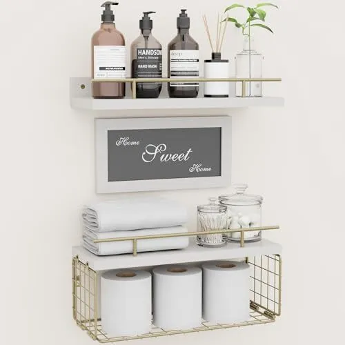 Floating Shelves with Sweet Home Sweet Wall Decor Sign， Wall Gold-white-gold
