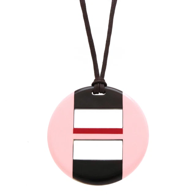 Jewelry Hermes Buffalo Horn Long Necklace Pendant Pink Cherry Red Dark Marble Sy