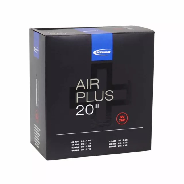 Chambre a air velo 20 x 1.50-2.35 schwalbe air plus renforce valve alu presta