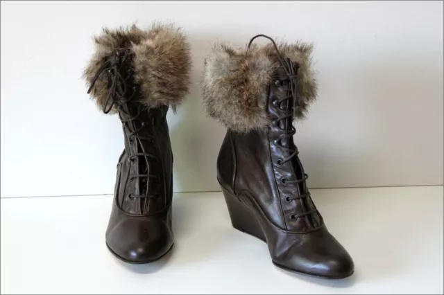 ELIZABETH STUART Bottines Fourrées Compensées Tout Cuir T 37 TTBE