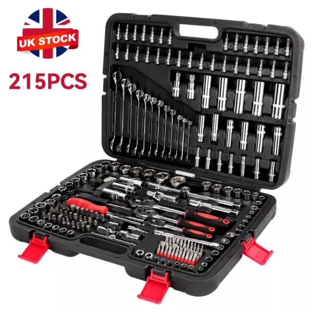 215 pcs Ratchet Spanner Socket Set 1/2 1/4 3/8" Hand Tool Toolbox