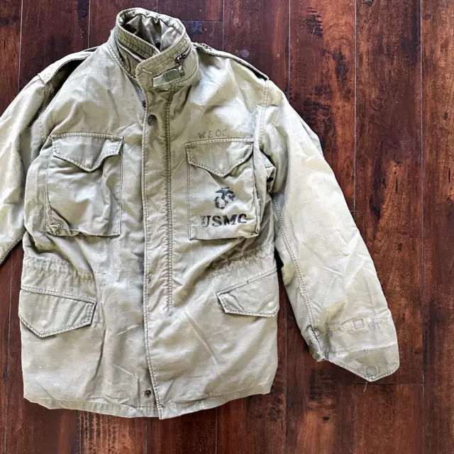 Vintage USMC 70s Vietnam US Army Military M-65 Field Coat Jacket Stencil 60s