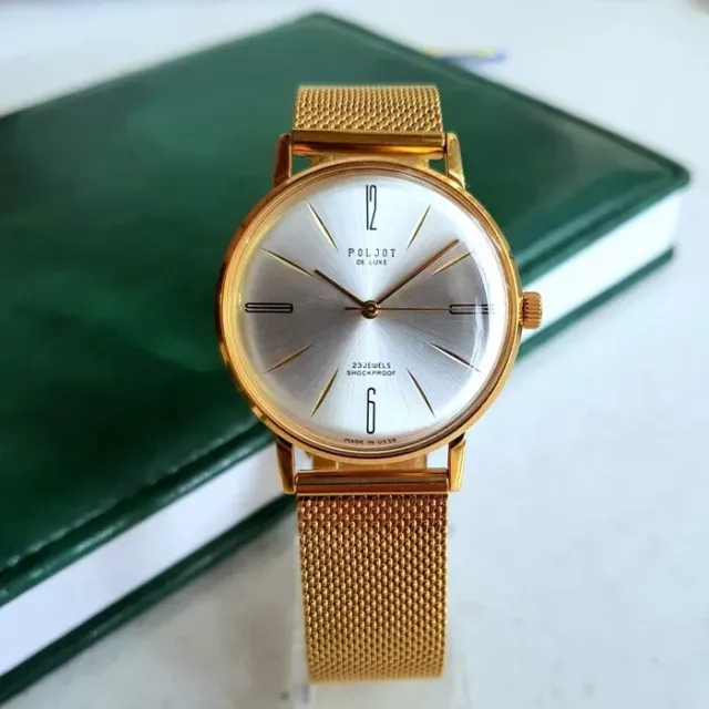 Vintage 70's Gold Plated POLJOT De Luxe Original Dial Soviet Dress Watch USSR
