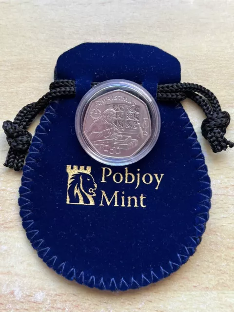 2000 Isle of Man Christmas 50p ✨ DR John Kelly Coin ✨ Pobjoy Mint Bell Pouch ✨