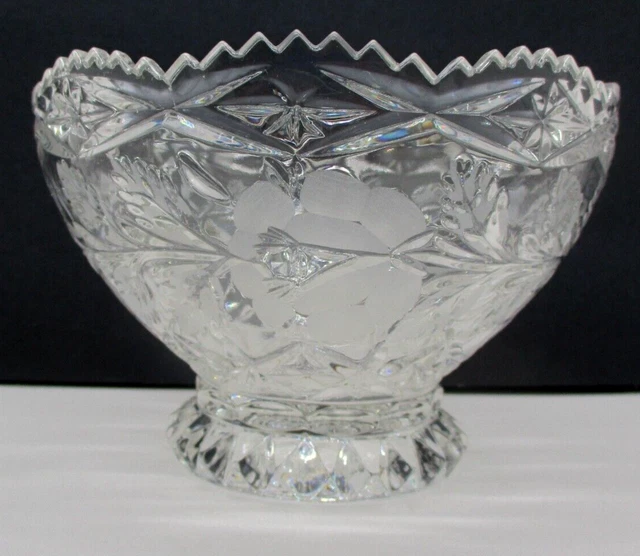 VINTAGE IMPERLUX GERMANY Hand Cut 24 Lead Crystal Footed Bowl Roses 