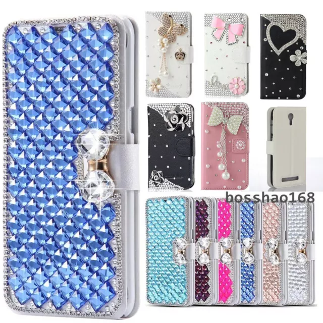 Bling Diamond Wallet Leather Flip Phone Cover For For Samsung Galaxy Iphone Case