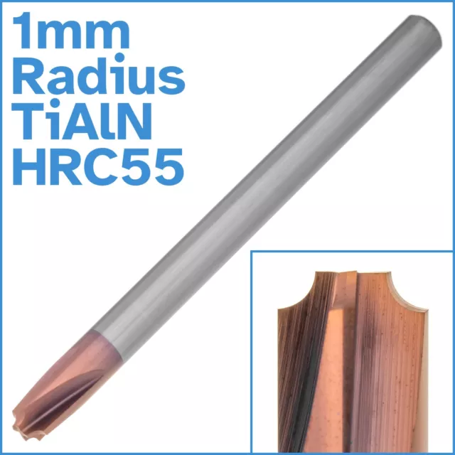 1mm Corner Radius TiAlN Coated 4 Flute Carbide CNC End Mill HRC55 Bit Tool