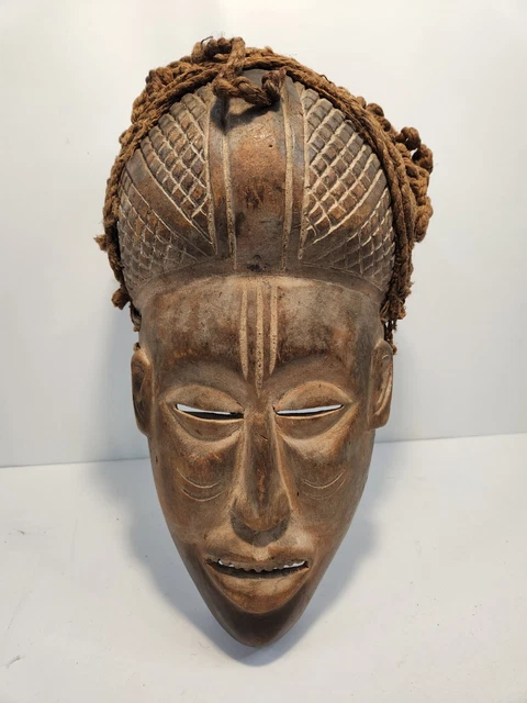 Chokwe Mask Wood and Fiber Angola MUSEUM Quality Handmade 15" T by 8" W by 10" D