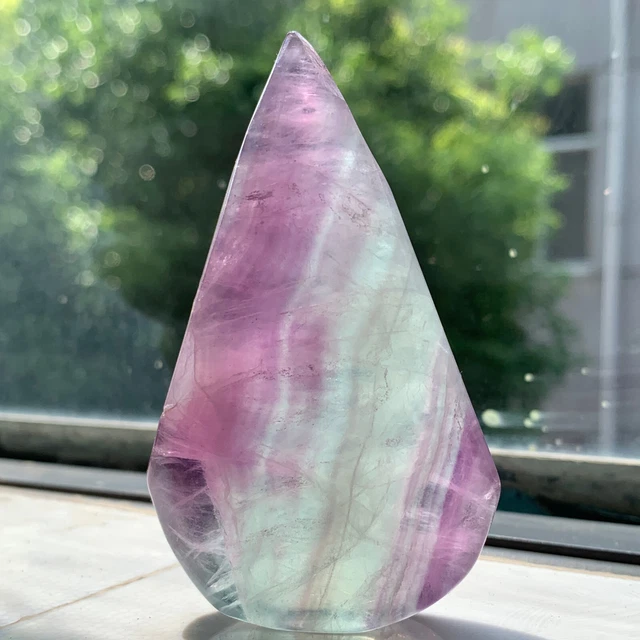 107G Natural Rainbow Fluorite Obelisk Quartz Crystal Wand Tower Point Healing