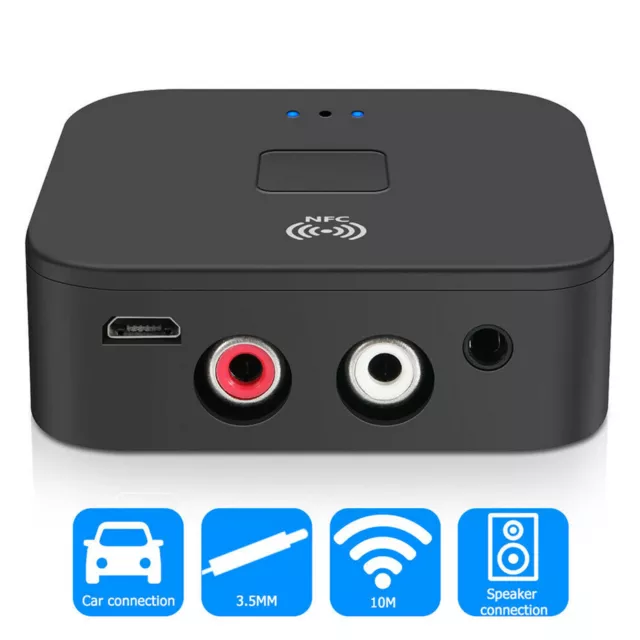 Receptor Bluetooth 5.0 Inalámbrico 3.5mm Jack AUX NFC a 2 RCA Audio Estéreo