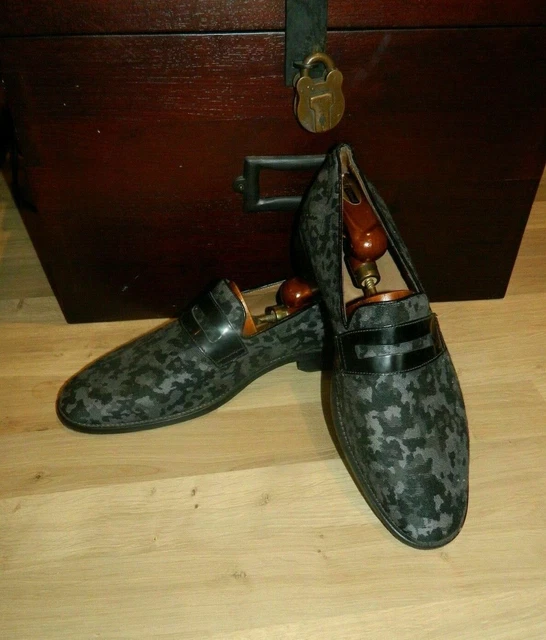 Rari mocassini italiani Kurt Geiger London taglia 8 con stampa mimetica su tela