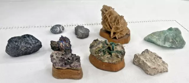 Konvolut Mineralien Sammlung 9 Edelstein Stücke Fossilien Wüstenrose Nachlass