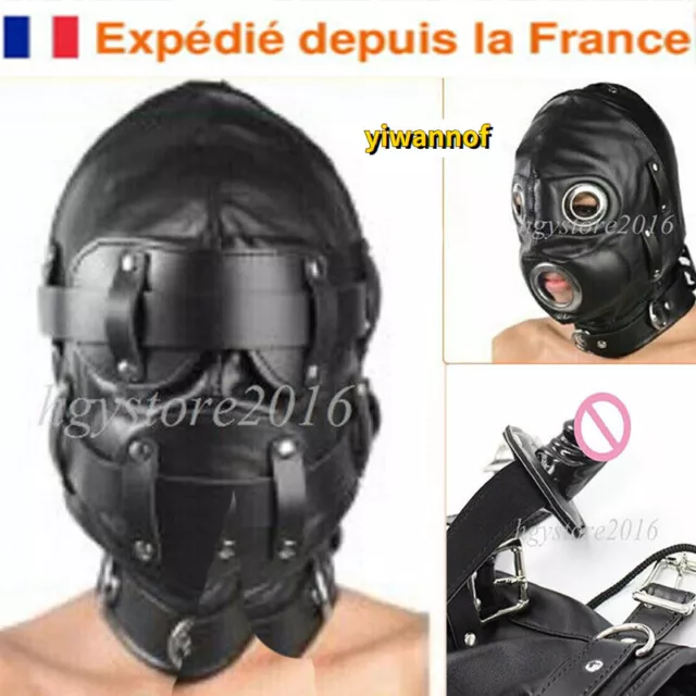 Masque Cagoule Bondage En Cuir Fétiche Avec Penis Baillon Privation Sensorielle