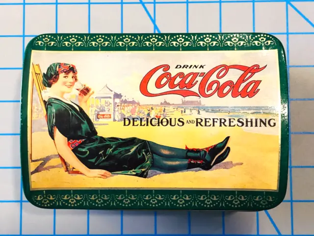Vintage Coca Cola Lady on the Beach 1930's Green Dome Top Tin 1994 Delicious