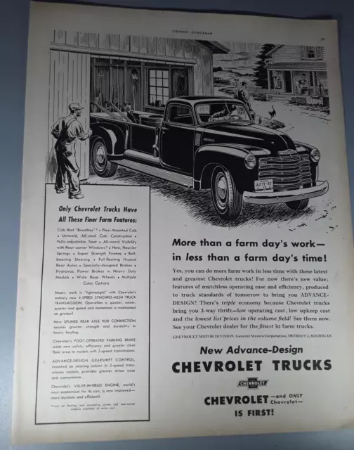 Original 1948 Chevrolet Trucks Magazine Ad "More Than a Farm Day's Work"