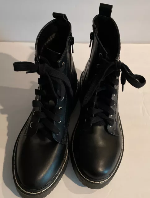 NWOB Madden Girl Black Chunky Combat Boots 6.5M Faux Leather Sexy Biker