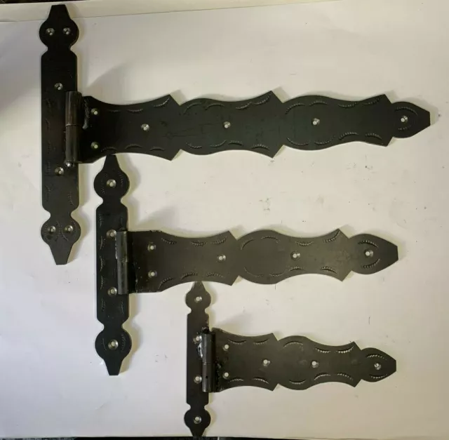 Pair Strong Black Wrought Iron Farm - Hand Forged Beeswax Cottage Door Hinge 12