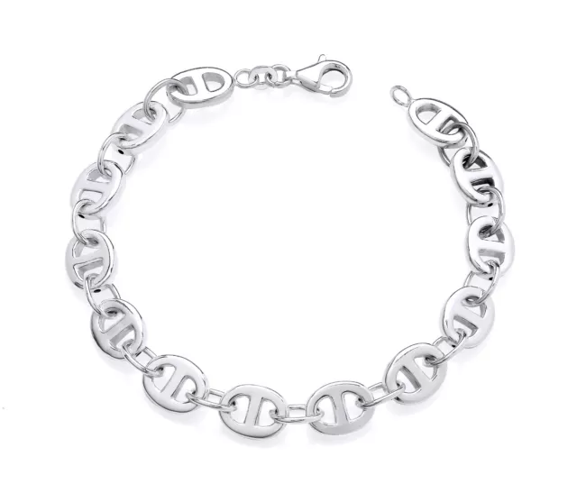 925 Sterling Silver 7.5" Mariner Anchor Bracelet Ladies Girls - Puffed 8mm Link