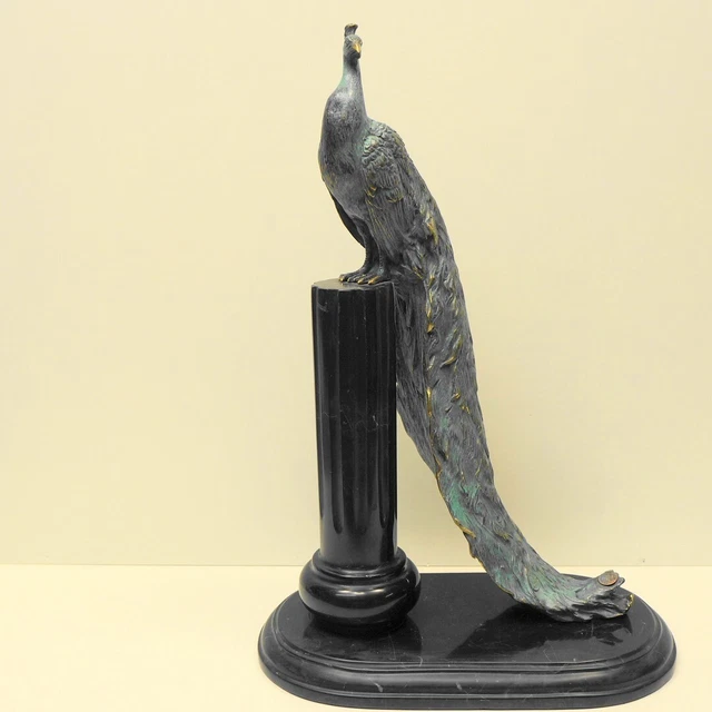 Estatua Pavo real Pájaro Fauna Art Deco Estilo Art Nouveau Estilo Bronce sólido